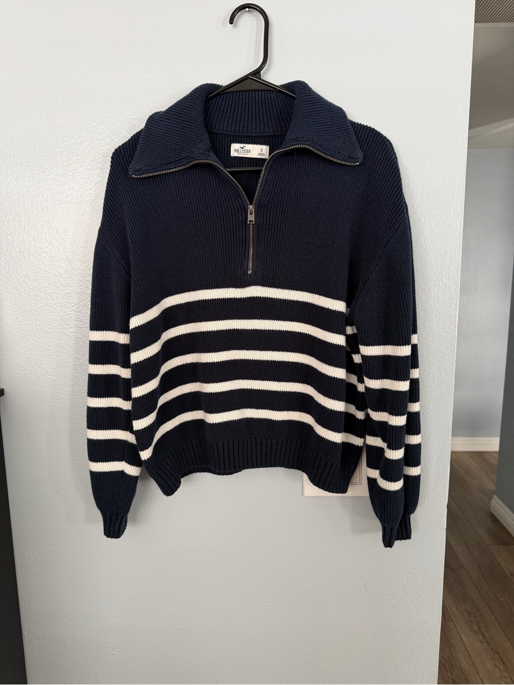 Hollister navy and white striped sweater size S